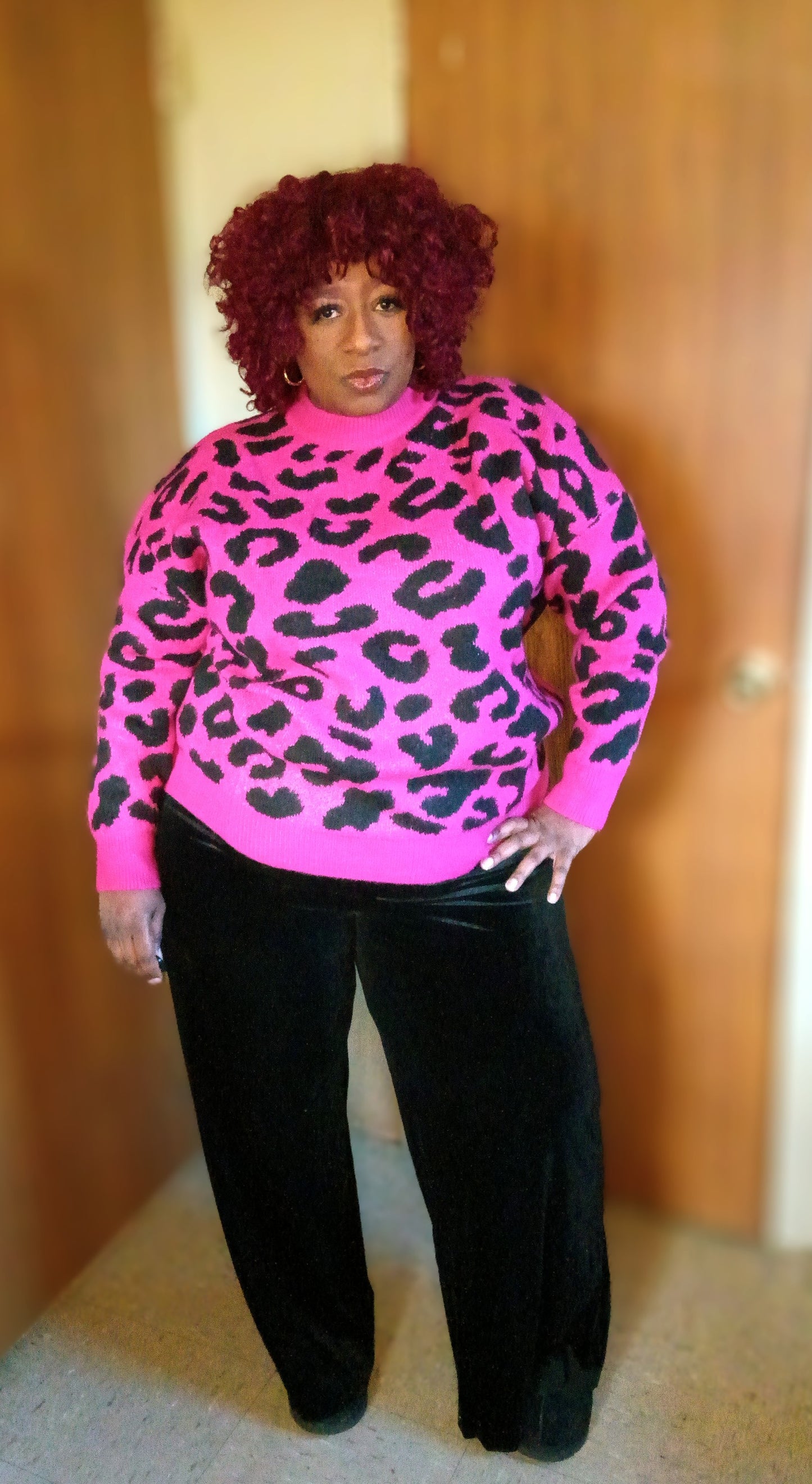 Pink Cozy Leopard Sweater Plus